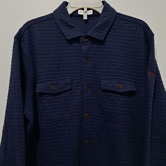 Peter Millar Navy Quad Quilted Knit Minimalist Preppy Button Down Jacket Large - Picture 12 of 16
